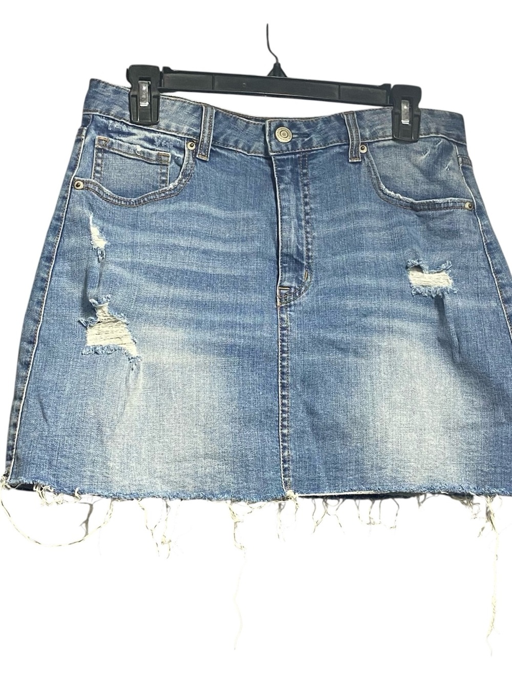 Aéropostale Distressed Blue Denim Mini Skirt - Casual Raw Hem